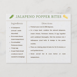 Postale Carte de recette de Jalapeno Popper Bites pour Tha