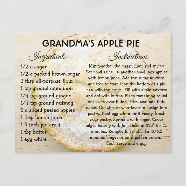 Postale Carte de recette de la journée à tarte à la pomme  (Devant)