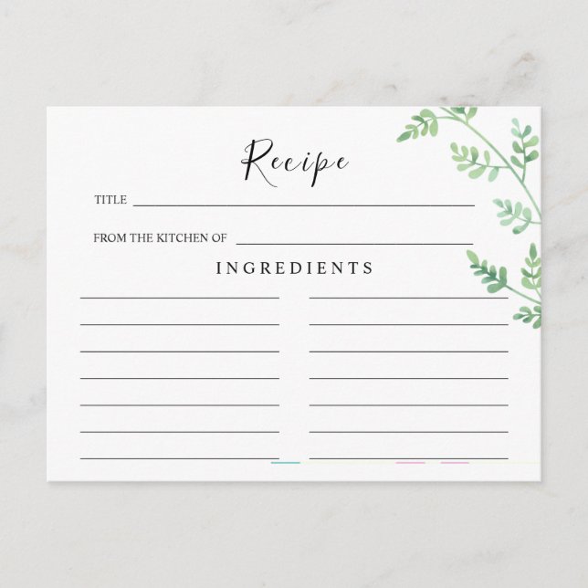Postale Carte de recette de mariage à l'eucalyptus verdoya (Devant)