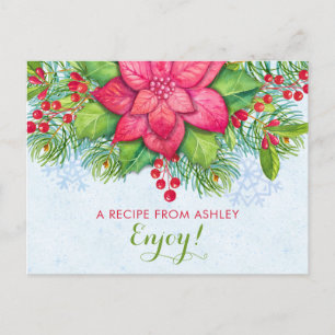 Postale Carte de recette de Noël Poinsettia Holly Xmas
