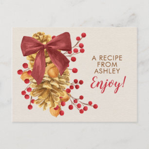 Postale Carte de recette de Noël Rustic Holly Acorn