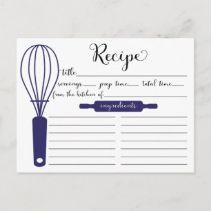 Postale Carte de recette de Whisk Bleu Lettré à la main mo