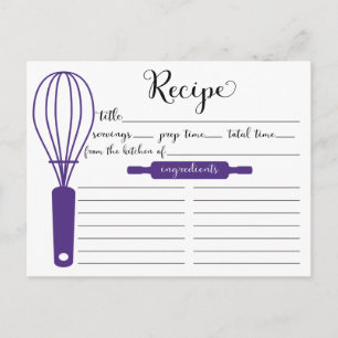 Postale Carte de recette de Whisk violet à la main mignonn