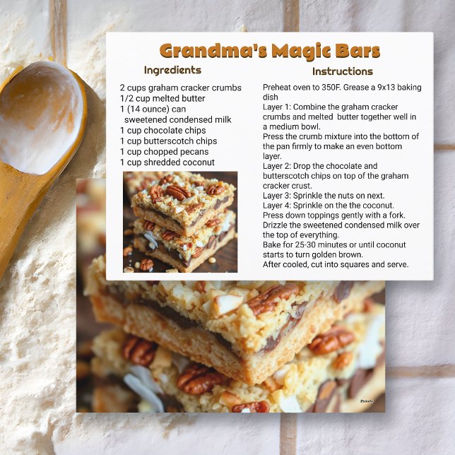 Postale Carte de recette des barres de biscuits magiques d (Créateur téléchargé)