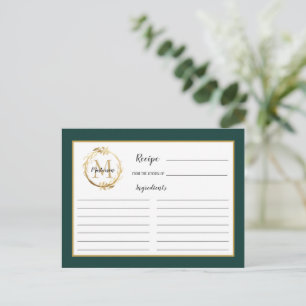 Postale Carte de recette Emerald Green Gold Foliage Monogr