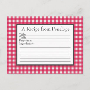 Postale Carte de recette En vichy Motif rouge canneberge