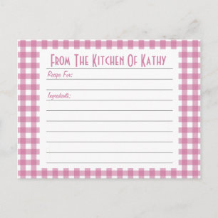 Postale Carte de recette En vichy rose