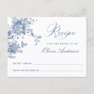Postale Carte de recette Fête des mariées Florale Bleue Vi