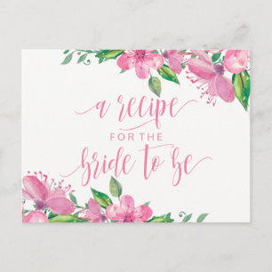 Postale Carte de recette Fête des mariées florale rose Aqu