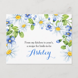 Postale Carte de recette Floral Fleur Bleu Bleu Fleur Blan
