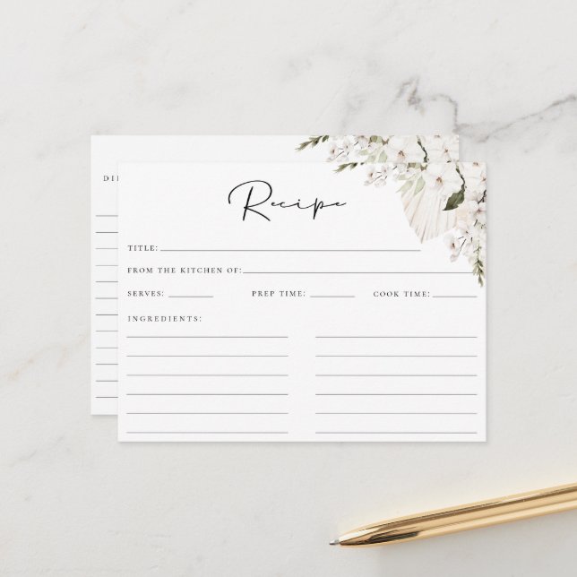 Postale Carte de recette florale bohème blanche (Devant/Arrière en situation)