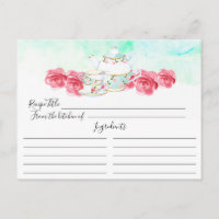 Carte de recette florale de thé en aquarelle