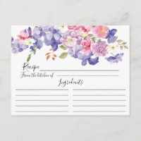 Carte de recette florale pourpre et rose