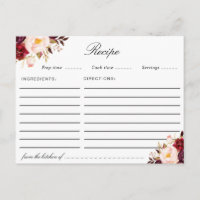 Carte de recette florale rose bordeaux d'aquarelle