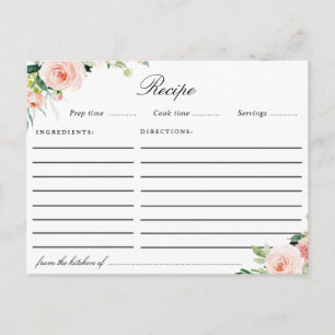 Postale Carte de recette florale rose pâle Aquarelle