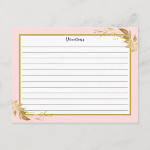 Postale Carte de recette Gold Blush Rose Botanical Foliage