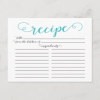 Carte de recette moderne Aqua Blue Script Fête des