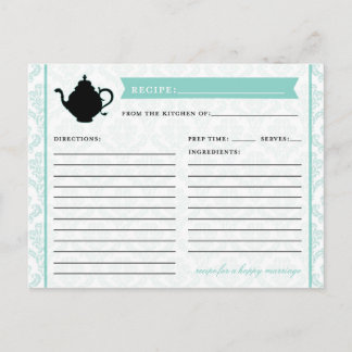 Postale Carte de recette pour la cuisine nuptiale de thé P