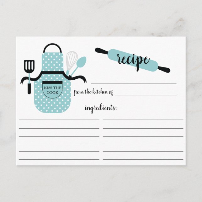 Postale Carte de recette pour outils de cuisine Retro Turq (Devant)