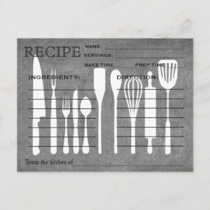 Postale Carte de recette rétro Black Chalkboard Ustensiles
