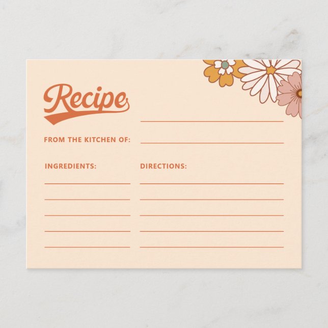 Postale Carte de recette rétro groovy pour la mariée (Devant)