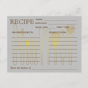 Postale Carte de recette rétro Outils de cuisine rayés