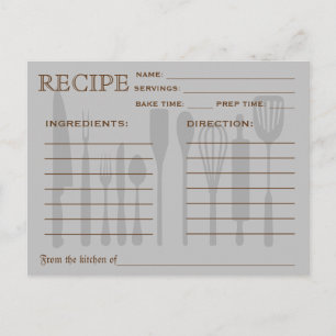 Postale Carte de recette rétro Outils de cuisine rayés