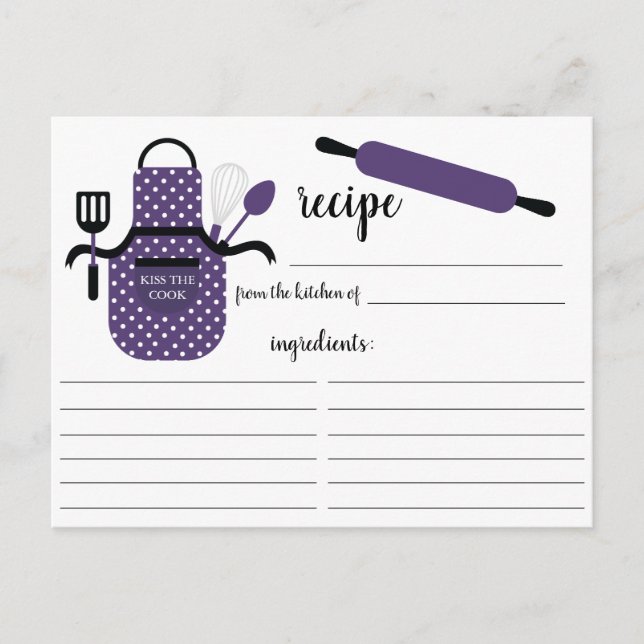 Postale Carte de recette Retro Purple Apron Outils de cuis (Devant)