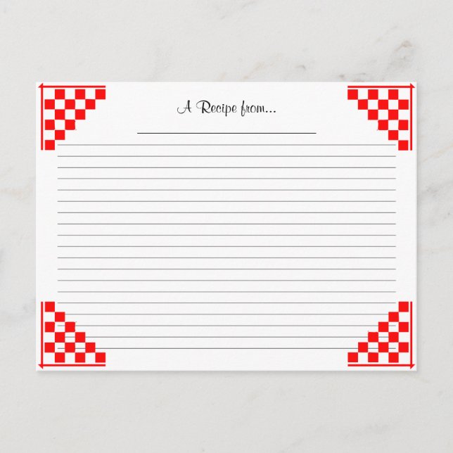 Postale Carte de recette rouge avec équivalences (Devant)