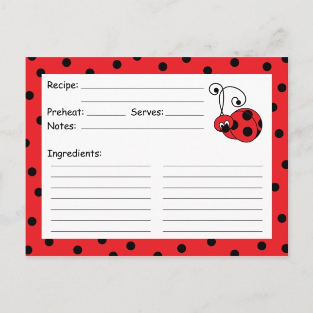 Postale Carte de recette rouge de bitty Ladybug (Devant)