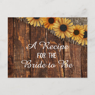 Postale Carte de recette Rustic Wood & Burlap Sunflower Br