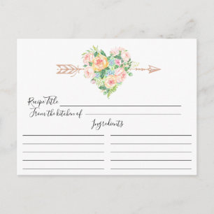 Postale Carte de recettes romantique Floral Heart