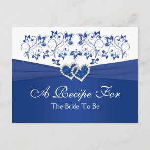 Postale Carte de recettes Royal Blue, White Floral Hearts