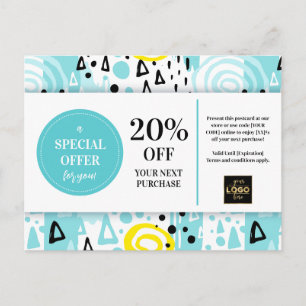 Postale Carte de réduction Coupon Jaune Bleu Motifs Abstra