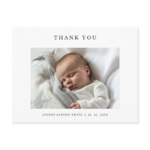 Carte de remerciement bébé avec photo et nom moder