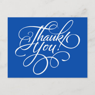 Postale Carte de remerciement bleu électrique écriture fan