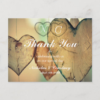 Postale Carte de remerciement coeurs Bokeh