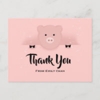 Carte de remerciement de fête de cochon rose capri