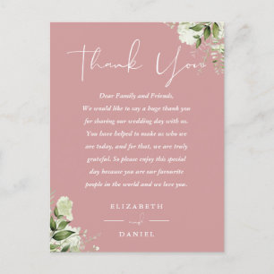 Postale Carte de remerciement de mariage à la verdure Rose