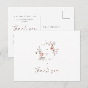 Postale Carte de remerciement de mariage à monogramme flor