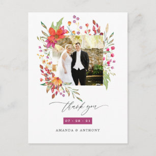 Postale Carte de remerciement de mariage avec photo de fle