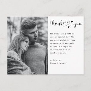 Postale Carte de remerciement de mariage avec photo et cœu
