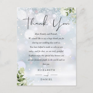 Postale Carte de remerciement de mariage d'hiver avec verd
