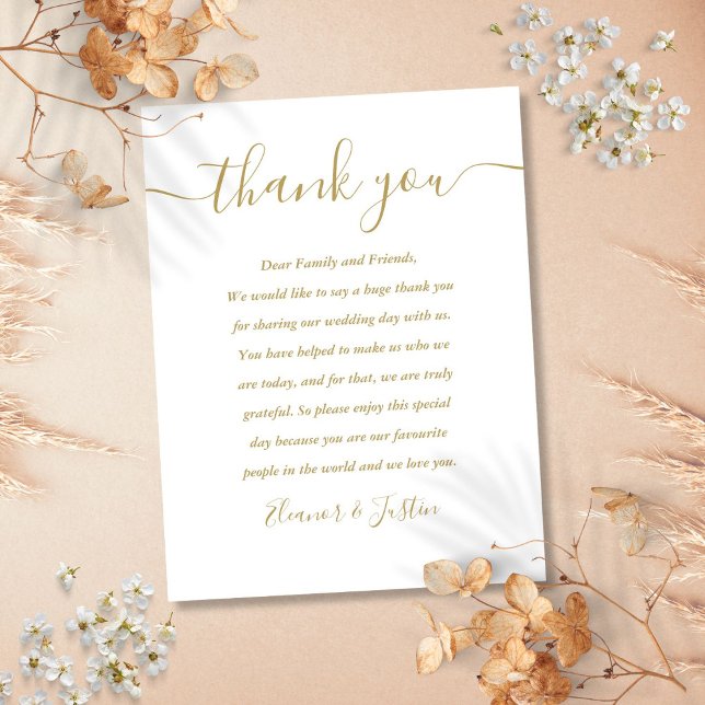 Postale Carte de remerciement de mariage en or Script Than (Script Thank You Gold Wedding Place Card)