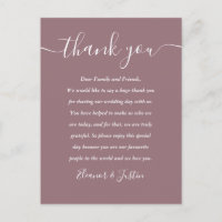 Carte de remerciement de mariage mauve Script Than