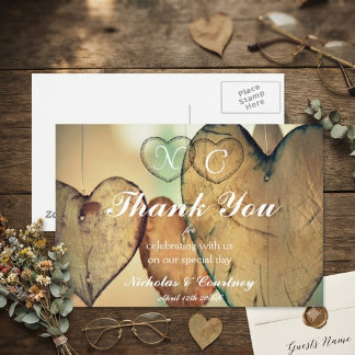 Postale Carte de remerciement de mariage Rustique Bokeh Cœ