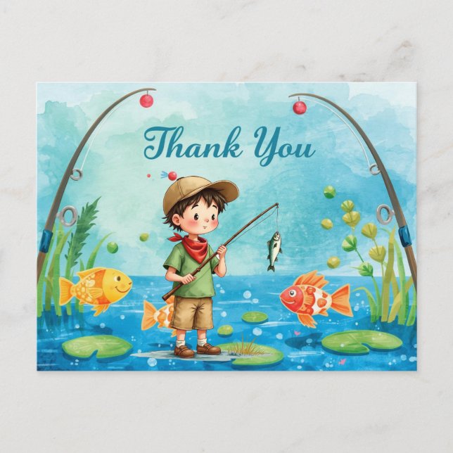 Postale Carte de remerciement de pêche avec garçon qui pêc (Devant)