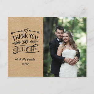 Postale Carte de remerciement de photo de mariage rustique