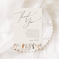 Carte de remerciement de table beige à fleurs sauv