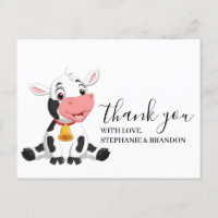 Carte de remerciement de veau bébé dessin animé mi